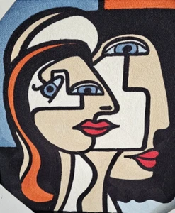 Laurent Folco Cubista Corniciato Crewel Lavoro Facce "Ori Tahiti" 17x17 Tessuto Wall Art - Foto 1 di 8