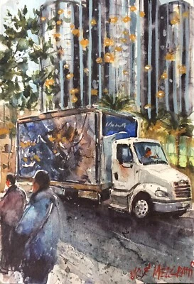 Pintura Acuarela ORIGINAL Calles de Los Ángeles 7.1/2" X 11" Foto 1 de 4