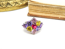 Stainless Steel Red Moissanite Purple Pink Yellow CZ Ring Size 7 TT60