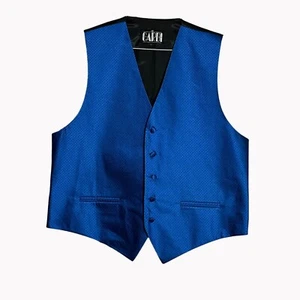 Men's Cardi Collection Blue Satin Vest Size L With Black Back & Button Closure - Picture 1 of 7
