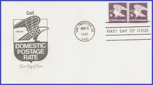 Par de líneas USA3 #1820 U/A ARTMASTER FDC 2 tasa B Eagle - Imagen 1 de 1