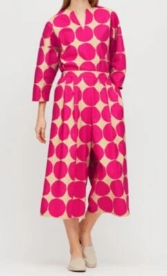 Top Uniqlo x Marimekko Lino Algodón Cuello en V Rosa Tostado Lunares Talla S Foto 1 de 4