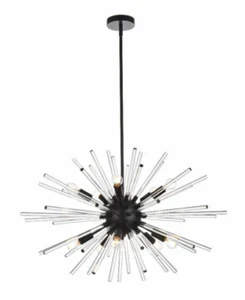 Chandelier Glass Rods Black Sputnik 10 Light Fixture Dining Room Foyer 36 inch - Picture 1 of 9