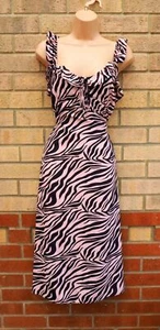 G21 PINK PARTY ZEBRA ANIMAL PRINTTIE NECK SLEEVELESS A LINE SPLIT MIDI DRESS 16 - Picture 1 of 8