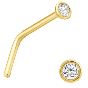 Anillo nariz redonda en forma de L con bisel de circonio cúbico de oro amarillo sólido de 14 K - Imagen 1 de 1