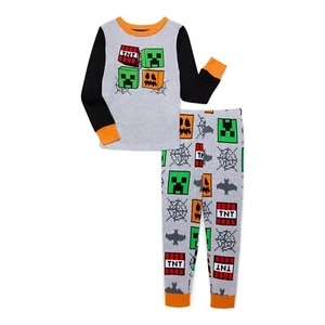 Minecraft Boys Halloween Glow in the Dark Long Sleeve & Pant Pajama Set Size 10 - Picture 1 of 2