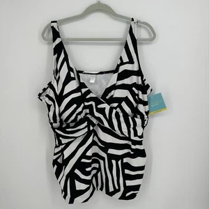 Nuevo con etiquetas Camiseta Tankini Cruzada Talla Grande 3X Estampado Cebra Negro Blanco Bal Harbour - Imagen 1 de 4