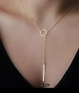 1 Pc Stylish Metal Stick Pendant Golden Necklace - Picture 1 of 6