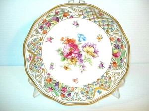 ~ SCHUMANN CHATEAU DRESDEN FLORAL FLOWERS RETICULATED BOWL WITH GOLD TRIM PRETTY - Picture 1 of 9