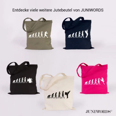 JUNIWORDS Jutebeutel "Evolution Hobbys" versch. Motive und Farben Tasche Sport