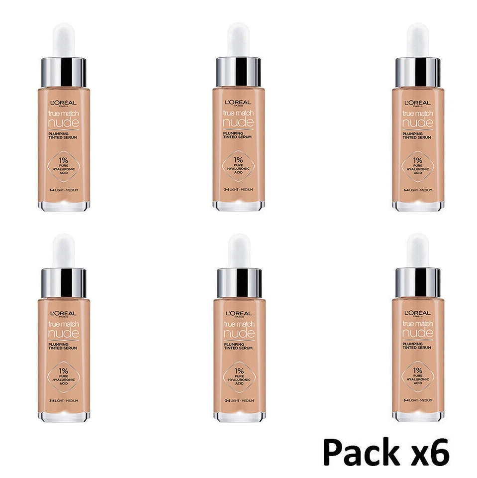 L'Oreal L'Oréal Loreal 6x Nude Plumping Tinted Serum 3-4 Light-Medium Foundation - Bild 1 von 1