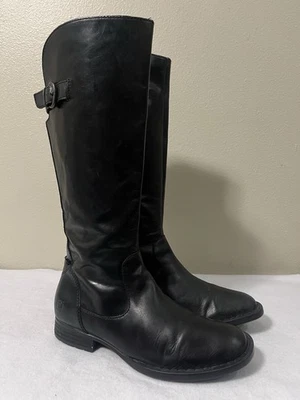 Born Womens Riding Boots Black Leather Side Zip Knee High Strap Buckle Accents 7 - Image 1 of 4