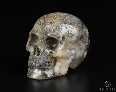 Calavera de cristal tallada a mano de ágata sagenítica de 2,0", realista, cristal curativo Foto 1 de 4