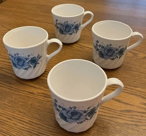 Corning Ware Corelle Blue Velvet Rose Coffee Cup 8 Oz Lot Of 4 Vtg Replacement - Picture 1 of 4
