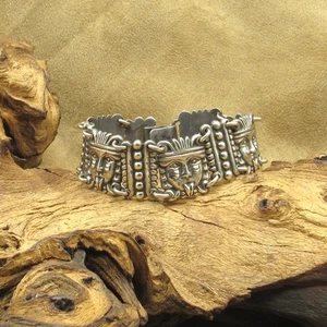 Vintage Sterling Silver Aztec Face Link Bracelet - Picture 1 of 6