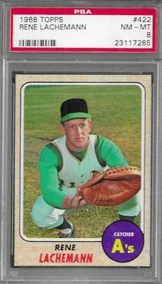 1968 Topps #422 Rene Lachemann, Oakland Athletics PSA 8 NM-MT - Image 1 of 3