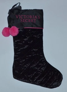 NEW VICTORIA'S SECRET HOT PINK BLACK POM STOCKING HOLIDAY CHRISTMAS LIMITED RARE - Picture 1 of 4