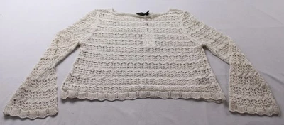 Zara Women's Long Sleeve Boat Neck Pointelle Knit Sweater AC2 Ecru Large  - Image 1 of 4