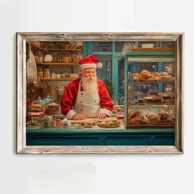 Christmas Wall Art Santa Oil Painting Vintage Christmas Wall Art Winter Holiday - Image 1 of 4