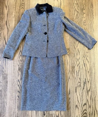 Evan-Picone Black/Gray designed Women's Suit size 6 jacket w velvet collar - Image 1 of 4