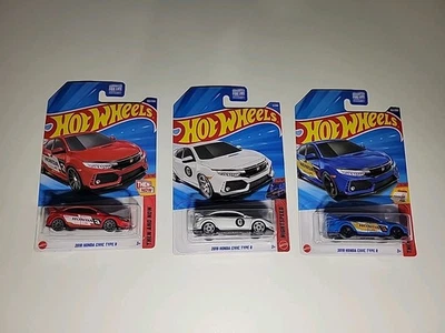 Hot Wheels 2018 Honda Civic Type R Blue + Red + White Lot Of 3 2025 2026 JDM - Image 1 of 4