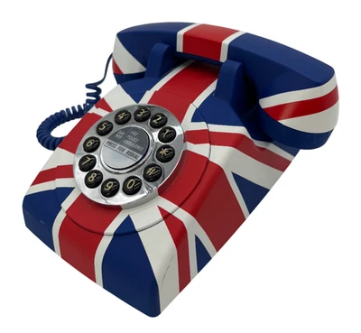 PROTELX Union Jack Telephone Push-Button Retro Dial UK Flag Phone - C128 O741 - Image 1 of 4