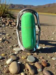 Sterling Gaspeite Heilring Größe 5 • 1" Stein • 10,5 g Handwerk Silber 925 - Bild 1 von 7