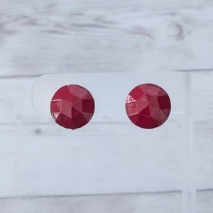 Vintage Clip On Earrings Faceted Dark Red Dainty 5/8" - Picture 1 of 7