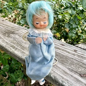 Adorno de ángel pelo azul Japón alas de tul hada duxie abrazadera de rodilla vintage LEER - Imagen 1 de 9