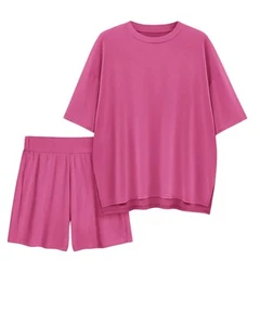 Womens 2 Piece Lounge Sets 2025 Summer Travel Outfits Casual Short Sleeve Ove... - Picture 1 of 4
