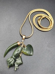 Vintage Bettelkette Halskette mit grünem Stein - Bild 1 von 7