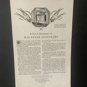 Vintage 1928 Pollenair Hay Fever Sufferers Ad Advertisement - Picture 1 of 2