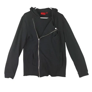 Hugo Boss Asymmetrical Front Zip Up Hoodie Mens Medium Black 100% Cotton Uniq - Picture 1 of 16