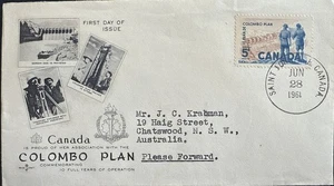 1961 Canada FDC Day of Issue Engineers and Dam Stamp SG#520, Colombo Plan Cachet - Picture 1 of 2