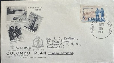 1961 Canada FDC Day of Issue Engineers and Dam Stamp SG#520, Colombo Plan Cachet - Image 1 of 2