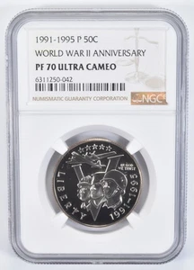 PF70 1991-1995-P UCam World War 2 WWII Commemorative Half Dollar NGC *1127 - Picture 1 of 5