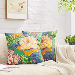 Pack of 2, Chinoiserie Pillow Cover 18 x 18 Inch Peony Floral Pillow Covers L... - Picture 1 of 7