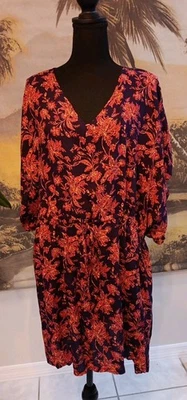 Lands' End Lightweight Dress, Med-Large, Cinchable Waist, V-Neck, Purple, Coral  - Image 1 of 4