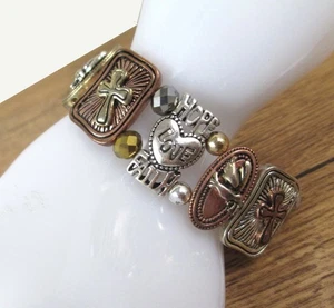 Inspirierend Glaube dreifarbig Kreuz Stretch Armband Liebe Gott Kupfer Silber - Bild 1 von 7