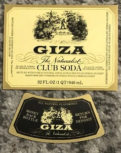 Vintage 1950s Giza Club Soda Bottle Labels - Set of 2 Neck & Body NOS Original - Picture 1 of 4