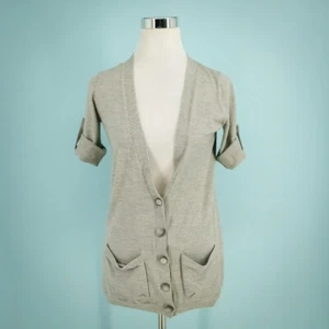 Theory Size Medium M Gray Ange New Steady Short Sleeve Wool Cardigan Sweater - Picture 1 of 6