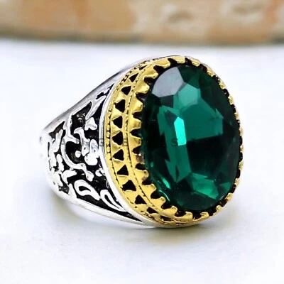 Piedras preciosas de peridoto con anillo de novio de plata de ley 925 para hombre #AL985 Foto 1 de 4