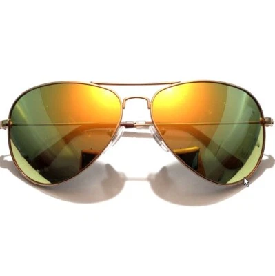 ÓCULOS DE SOL AMARELO ESPELHO COLORIDO ESTILO AVIADOR ARMAÇÃO DE METAL DOURADO UV400 - Imagem 1 de 4