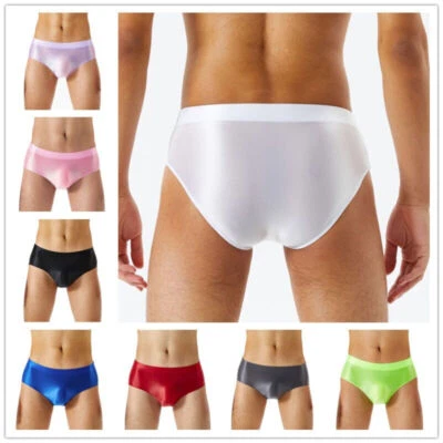Men's Oil Shiny Briefs Panties Sexy Low Rise Stretchy Bikini Thong Underwear - Image 1 of 4