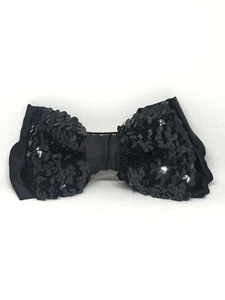 Black Sequin Satin Bow Tie Hair Clip Barrette 5.5” | Retro Cheer Dance Accessory - Picture 1 of 7