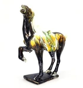 Vintage Chinese Tang Style Sancai Pottery Horse Statue Mid-Century w/Crazing 12" - Picture 1 of 14