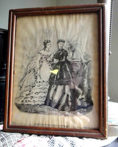 antique FRAMED GODEY PRINT MIRROR fashion VICTORIAN Heloise LeFoir two women Cover