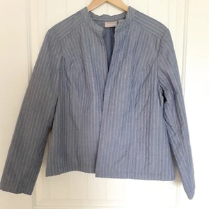 Chaqueta abierta acolchada Chico's bordada cambray azul talla 2/talla L/talla 12 - Imagen 1 de 9
