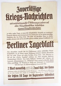 Advertisement Berliner Tageblatt Newspaper Reliable War News 1st Wk - Picture 1 of 2