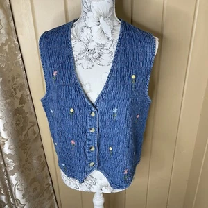 Vintage Casey & Max Floral Embroidered Vest Cotton Button Down Medium - Picture 1 of 3
